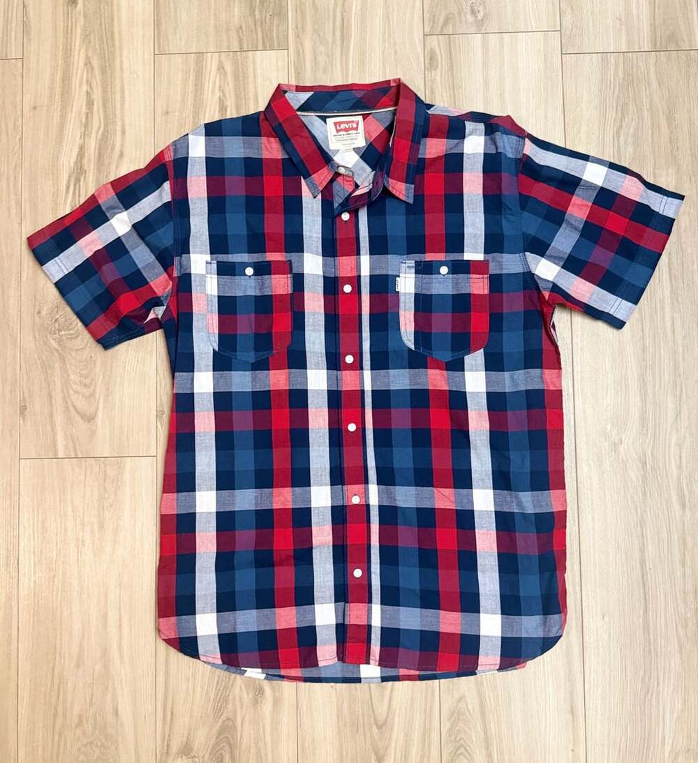 Levi's Red White Blue Plaid Short Sleeve Shirt